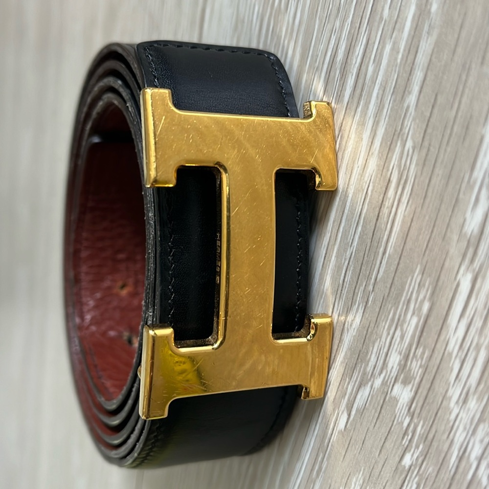 Hermes gold H belt reversible vintage brown/black extra extra large 55’´140cm
